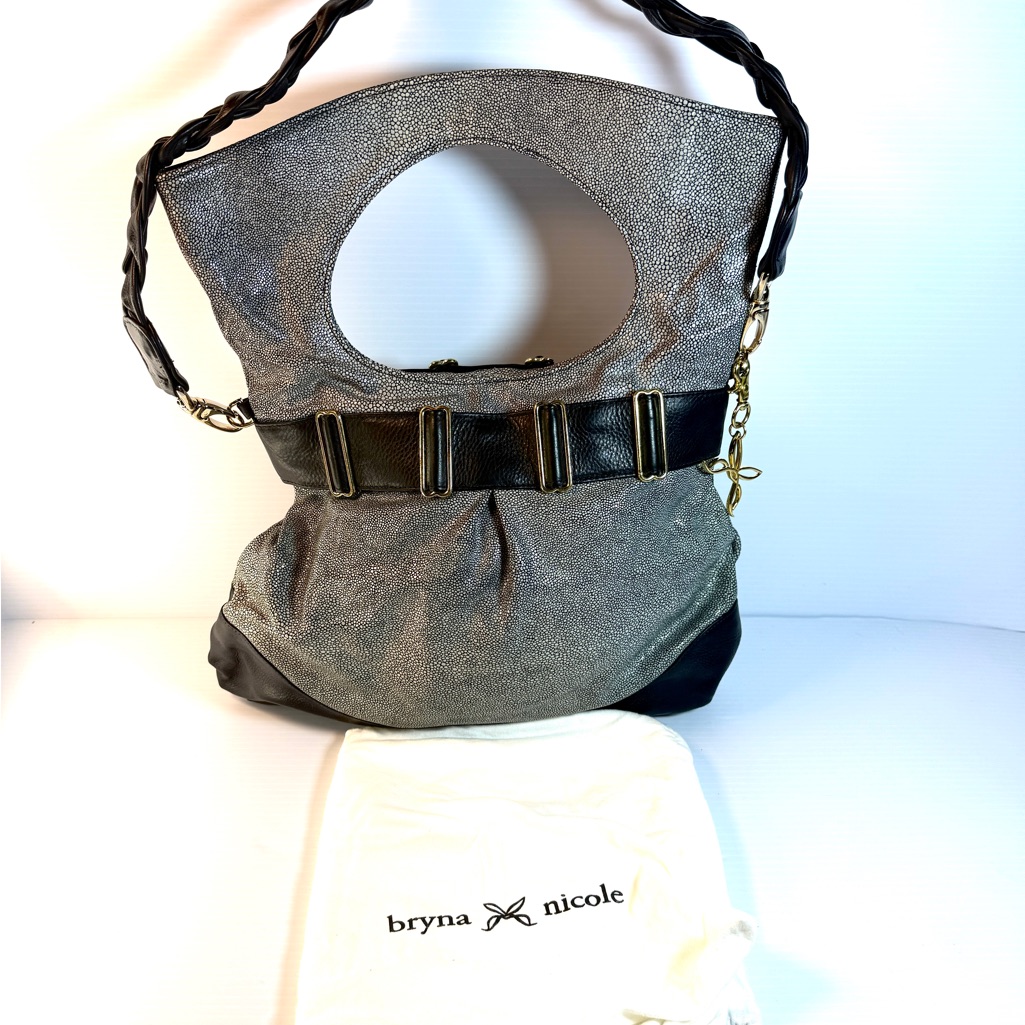 Bryna Nicole Metallic And Black Belted Shoulder Bag